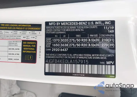 2020 Mercedes-Benz Gle 350 4Matic z USA, uszkodzony, nr VIN 4JGFB4KE0LA157915